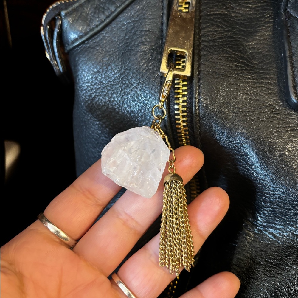 Quartz Nugget with Vintage Gold Tone Tassel Bag Charm Keychain